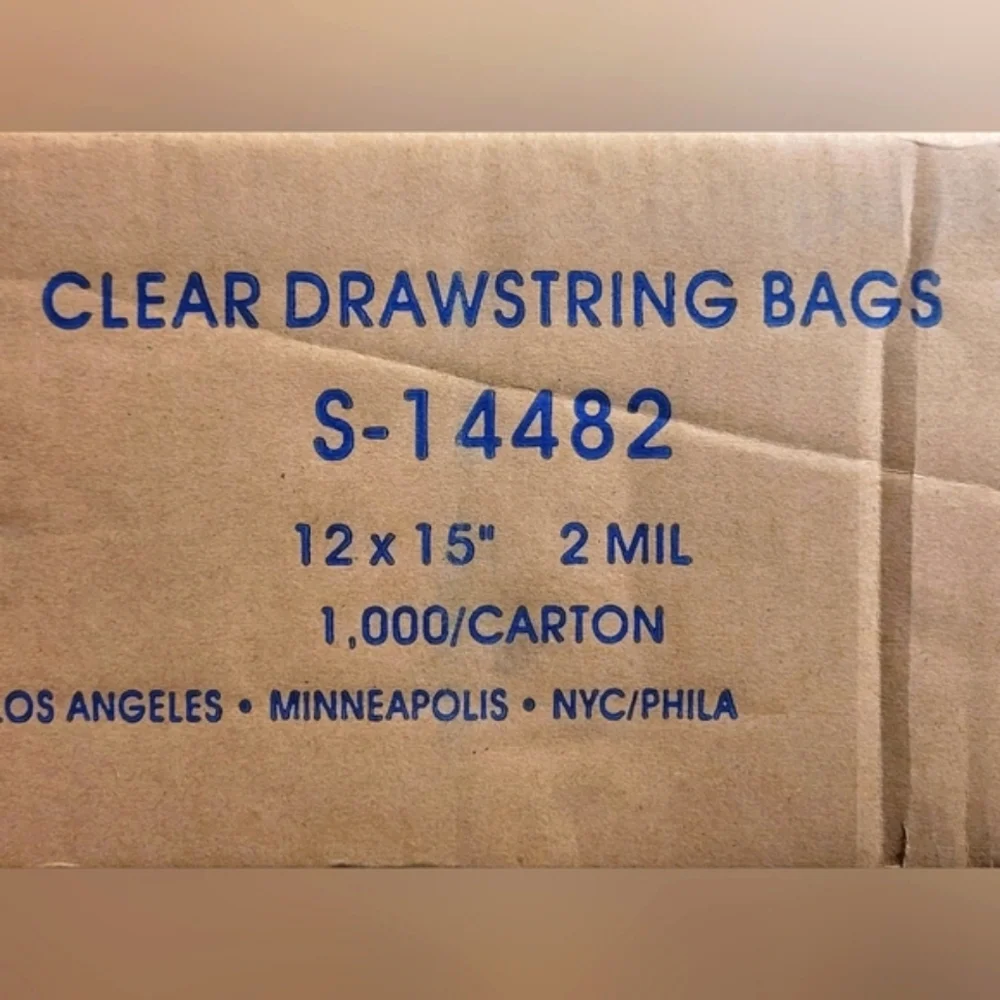 Clear Drawstring Bags NEW 2mil ULINE S-14482 Small Plastic Garbage Bag